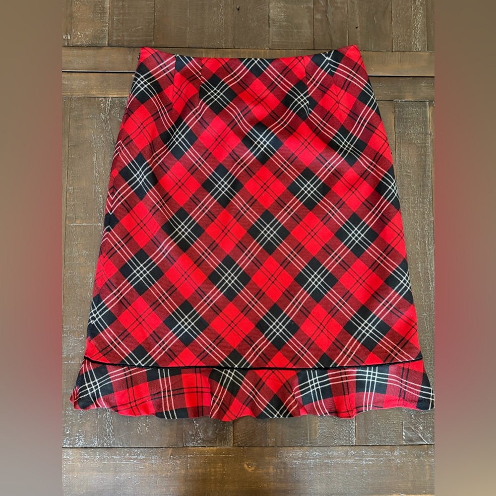 Vintage 90s Pendleton Tartan Plaid Virgin Wool A Line Ruffle Skirt USA Size 12